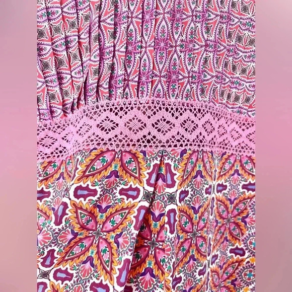 Hale Bob Los Angeles Adelaide Crochet Trim Pink Boho Pattern Blouse Size Small - Picture 6 of 15